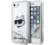 Karl Lagerfeld dėklas, skirtas iPhone 7 / 8 / SE KLHCI8LNCHCS sidabrinis HC skystas blizgus NFT Choupette galvutė