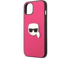 Karl Lagerfeld KLHCP13SPKMP iPhone 13 mini 5,4 rožinis deklas Odinis Ikonik Karl`s Head Metal