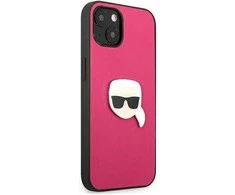 Karl Lagerfeld KLHCP13SPKMP iPhone 13 mini 5,4 rožinis deklas Odinis Ikonik Karl`s Head Metal