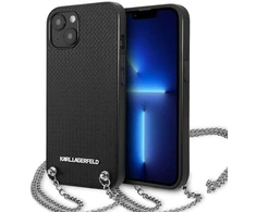 Karl Lagerfeld KLHCP13SPMK Apple iPhone 13 mini 5,4″ kietas dėklas juodos spalvos Leather Textured and Chain