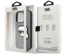 Karl Lagerfeld KLHCP14LSAPKHG iPhone 14 Pro 6.1 sidabrinis deklas Saffiano Karl`s Head Patch
