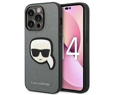 Karl Lagerfeld KLHCP14LSAPKHG iPhone 14 Pro 6.1 sidabrinis deklas Saffiano Karl`s Head Patch