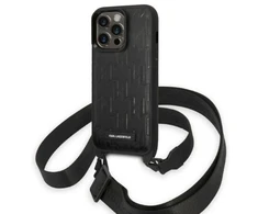 Dėklas Karl Lagerfeld KLHCP14LSTMMK Apple iPhone 14 Pro 6,1″ hardcase juodos spalvos Monogram Plaque Logo Strap