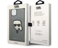 Karl Lagerfeld KLHCP14MSAPKHG iPhone 14 Plus 6,7 sidabrinis/sidabrinis deklas Saffiano Karl`s Head Patch