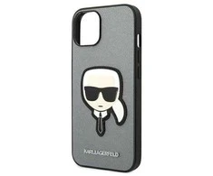 Karl Lagerfeld KLHCP14MSAPKHG iPhone 14 Plus 6,7 sidabrinis/sidabrinis deklas Saffiano Karl`s Head Patch