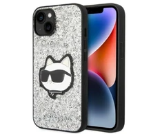 Karl Lagerfeld KLHCP14SG2CPS Apple iPhone 14/ 15 / 13 6,1″ sidabrinis kietas dėklas Glitter Choupette Patch