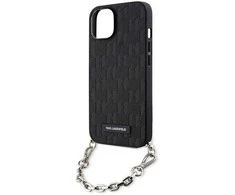 Karl Lagerfeld KLHCP14SSACKLHPK iPhone 14 6,1 juodos/juodos spalvos deklas Saffiano Monogram Chain