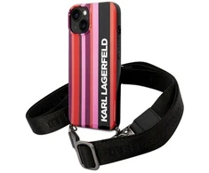 Karl Lagerfeld KLHCP14SSTSTP iPhone 14 6,1" kietasis dėklas rožinis / rožinės spalvos juostelės su dirželiu