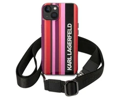 Karl Lagerfeld KLHCP14SSTSTP iPhone 14 6,1" kietasis dėklas rožinis / rožinės spalvos juostelės su dirželiu