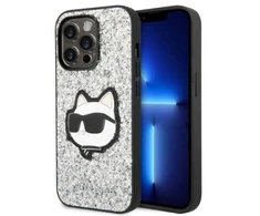 Karl Lagerfeld KLHCP14XG2CPS Apple iPhone 14 Pro Max 6,7″ sidabrinis kietas dėklas Glitter Choupette Patch