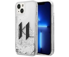 Karl Lagerfeld Liquid Glitter Big KL dėklas iPhone 14 telefonui - sidabrinis