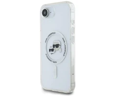 Karl Lagerfeld Metalo IML Karl &amp; Choupette Galvų MagSafe iPhone 16e dėklas - Baltas