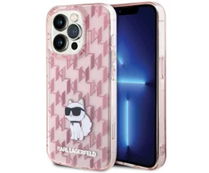 Karl Lagerfeld Monogram Choupette - dėklas skirtas Apple iPhone 15 Pro Max Rožinė