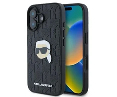 Karl Lagerfeld KLHCP16SPGKLKIPK Apple iPhone 16 6.1″ juodos spalvos kietas dėklas Monogram Karl Head Pin