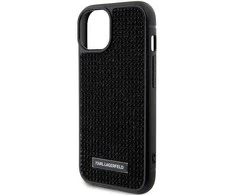 Karl Lagerfeld Rhinestone Logo Metal Plate dėklas iPhone 15 - juodas