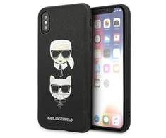 Karl Lagerfeld KLHCI65SAKICKCBK Apple iPhone XS Max juodos spalvos kietas dėklas Saffiano Karl&amp;Choupette Head