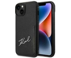 Karl Lagerfeld Signature Logo Cardslot dėklas iPhone 14 Plus - Juodos spalvos