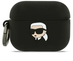 Karl Lagerfeld Silikoninis 3D dėklas su Karl galva AirPods Pro 3 – Juodas