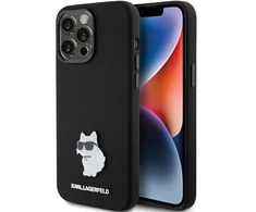 Dėklas Karl Lagerfeld KLHCP15XSMHCNPK Apple iPhone 15 Pro Max 6.7″ juodos spalvos Silicone Choupette Metal Pin