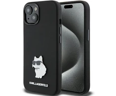 Apple iPhone 15 Plus Karl Lagerfeld silikoninis dėklas Choupette Metal Pin (KLHCP15MSMHCNPK) juodos spalvos