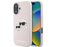 Karl Lagerfeld silikoninis „Nauble Heads“ rašto „MagSafe“ dėklas, skirtas iPhone 16 Plus - Rožinė