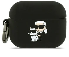 Karl Lagerfeld Silikoninis Karl &amp; Choupette Galvutės 3D dėklas skirtas AirPods Pro 3 - Juodas