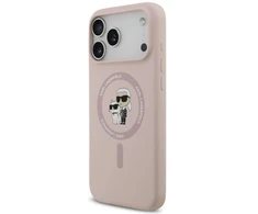 Karl Lagerfeld Silikoninis MagSafe dėklas su žiedu Karl&amp;Choupette skirtas iPhone 17 Pro Max - Rožinis