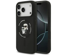 Dėklas Karl Lagerfeld Silicone Karl&amp;Choupette Ring MagSafe skirtas Apple iPhone 17 Pro Max juodos spalvos
