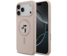 Karl Lagerfeld Silikoninis MagSafe dėklas su žiedu Karl&amp;Choupette skirtas iPhone 17 Pro Max - Rožinis