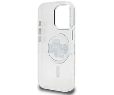 Karl Lagerfeld skaidrus MagSafe dėklas iPhone 16 Pro Max, Glitter Karl &amp; Choupette Sketch Logo