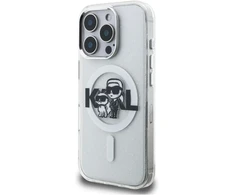 Karl Lagerfeld IML Glitter Karl and Choupette Sketch MagSafe dėklas Apple iPhone 16 Pro skaidrus