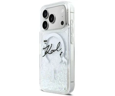 Karl Lagerfeld Skysto Blizgučio Dėklas su Karl Script Logotipu, MagSafe, iPhone 17 Pro - Skaidrus
