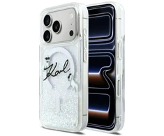 Karl Lagerfeld Skysto Blizgučio Dėklas su Karl Script Logotipu, MagSafe, iPhone 17 Pro - Skaidrus