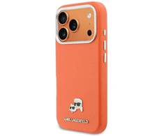 Karl Lagerfeld dėklas, skirtas IPHONE 17 Pro Max, suderinamas su MagSafe KLHMP17X6PFKCLO (PU FW W/ K&amp;C Head Pin), oranžinis