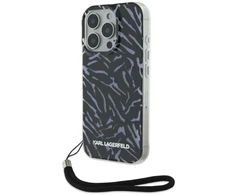 Dėklas Karl Lagerfeld KLHCP16LHZBPKCCU Apple iPhone 16 Pro 6.3″ violetinės spalvos Zebra With Cord