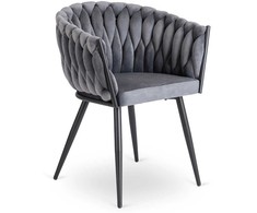 Fotelis Mebel Elite Minkšta kėdė, Glamour Velour ELENA Braided Pilkas, skirta poilsio kambariui valgomajame