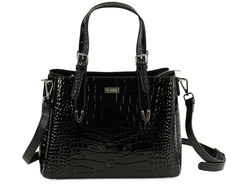 Elegant Leather Tote Shoulder Bag Solier FL45 Veloria – Juodas