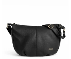 Leather Women’s Baguette Shoulder Bag Solier FL53 Mirelle – Juodas