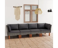 Keturvietė sodo sofa su pagalvėlėmis, pilka, poliratanas