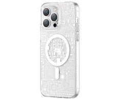 Kingxbar PQY Geek Serija magnetinis dėklas iPhone 14 Plus MagSafe sidabrinis