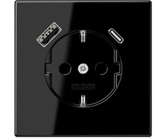 Kištukinis lizdas be rėmelio, su USB, juodas