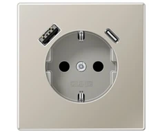 Kištukinis lizdas su A ir C tipo USB jungtimis, padidinta kontaktų apsauga, nerūdijančio plieno sp.