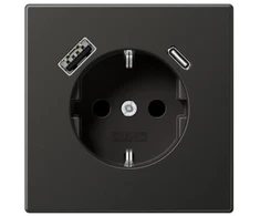 Kištukinis lizdas su A ir C tipo USB jungtimis, padidinta kontaktų apsauga, antracito sp.