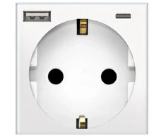 Kištukinis lizdas su įžeminimu, su USB / type C, baltas, be rėmelio