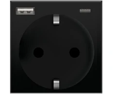 Kištukinis lizdas su įžeminimu, su USB / type C, juodas, be rėmelio