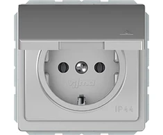 Kištukinis lizdas VILMA STANDARD ST 150, su įžeminimu ir dangteliu, be rėmelio, IP44, metalo spalvos