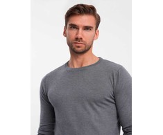 Klasikinis BASIC vyriškas viskozės megztinis su apvalia iškirpte pilkos melsvos spalvos V1 OM 0106