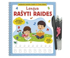 KNYGA Lengva rašyti raides. Įspausti grioveliai rašyti. Išnykstančio rašalo tušinukas su laikikliu + širdelės. Daugkartinio naudojimo pratybos 4-6 metų vaikams.