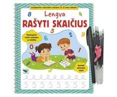 KNYGA Lengva rašyti skaičius. Įspausti grioveliai rašyti. Išnykstančio rašalo tušinukas su laikikliu + širdelės. Daugkartinio naudojimo pratybos 4-6 metų vaikams.