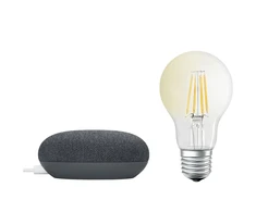 Komplektas- išmanusis garsiakalbis GOOGLE NEST + 6W SMART LED lemputė, E27